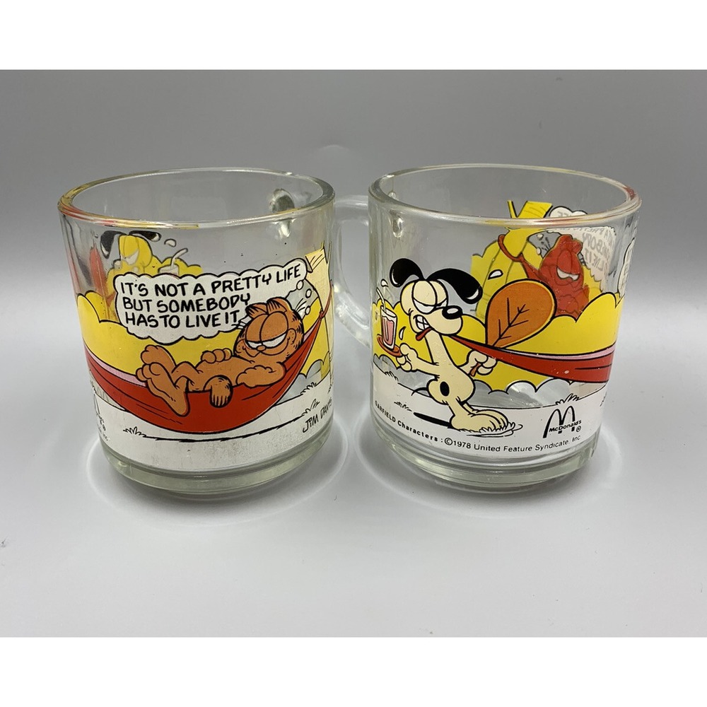 (2) Vintage 1978 McDonalds Garfield and Odie Glass‎ Mug Coffee Cup Jim Davis